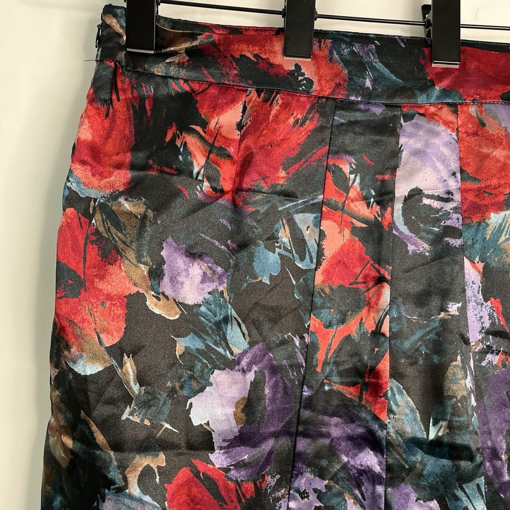 Jaclyn Black Red FLORAL Skirt 14 Marilyn Monroe Sexy Secretary Kick Pleat Artsy - Picture 11 of 16
